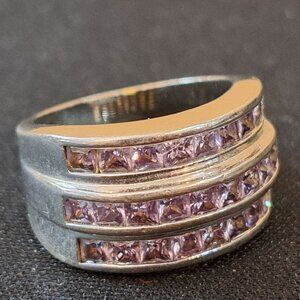 Vintage 80's PDI Silver Ring With Triple Row Lavender Stones Size 7